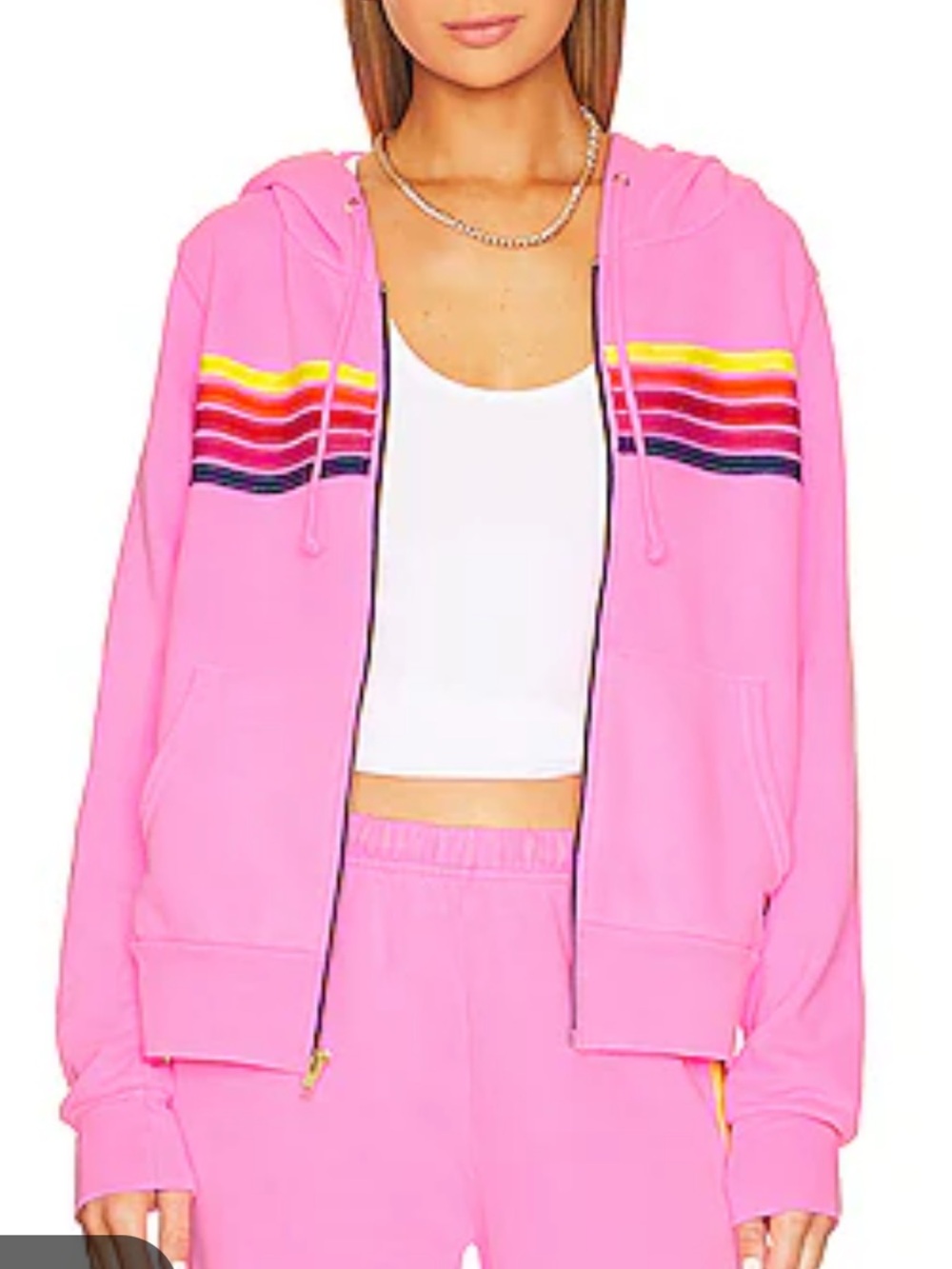 Aviator Nation 5-stripe full-zip hoodie Neon Pink Rainbow Stripe